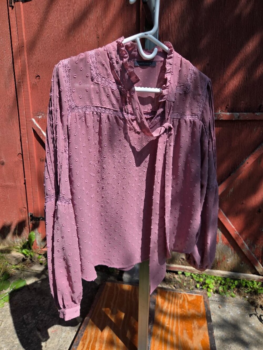 Suzy Shier Vintage Pink Long Sleeve Blouse with Textured Floral | Women's M